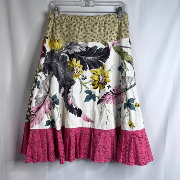 Cottage Core Patchwork Boho Mixed Print Floral Aline Handmade Midi Skirt Sz S/M - Picture 2 of 5